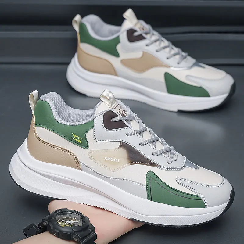 Mens Sneakers Low Top Lace up Thick Soled White