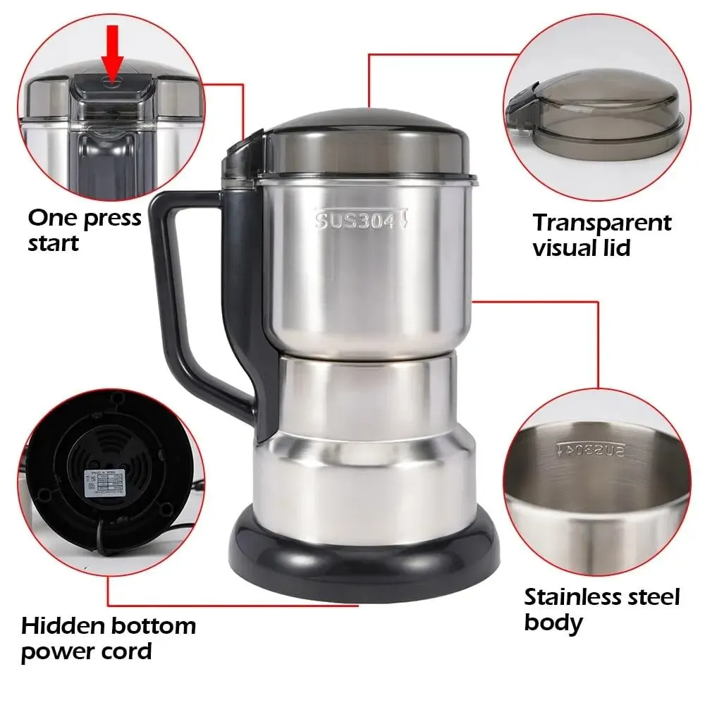 Premium Stainless Steel Electric Mixer Grinder – One Press Start with Transparent Lid
