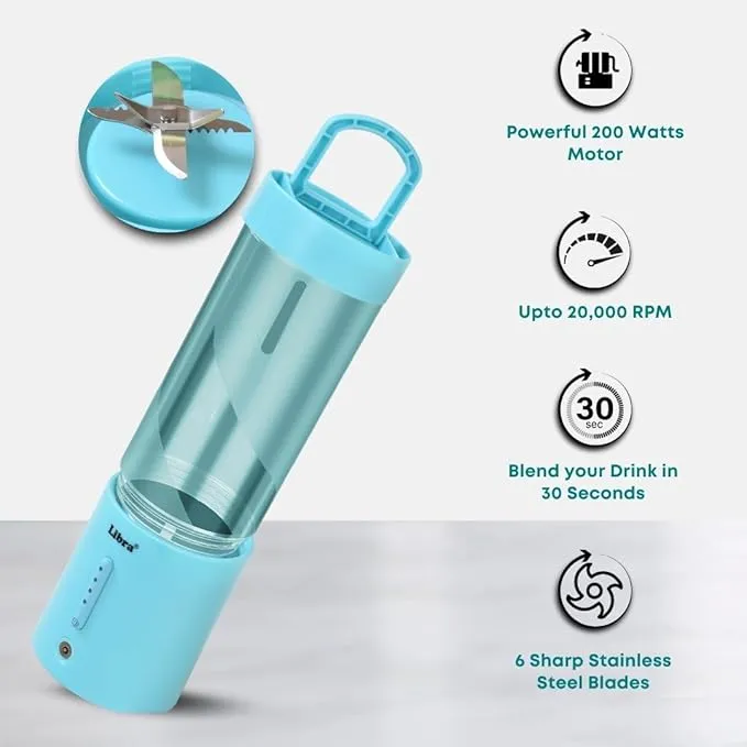 Portable Blender, USB Rechargeable Blender Juicer with 6 Blades, 450ml Capacity, 4000mAh Battery, 200W Motor, Waterproof Portable Juicer for Travel, Gym & Office