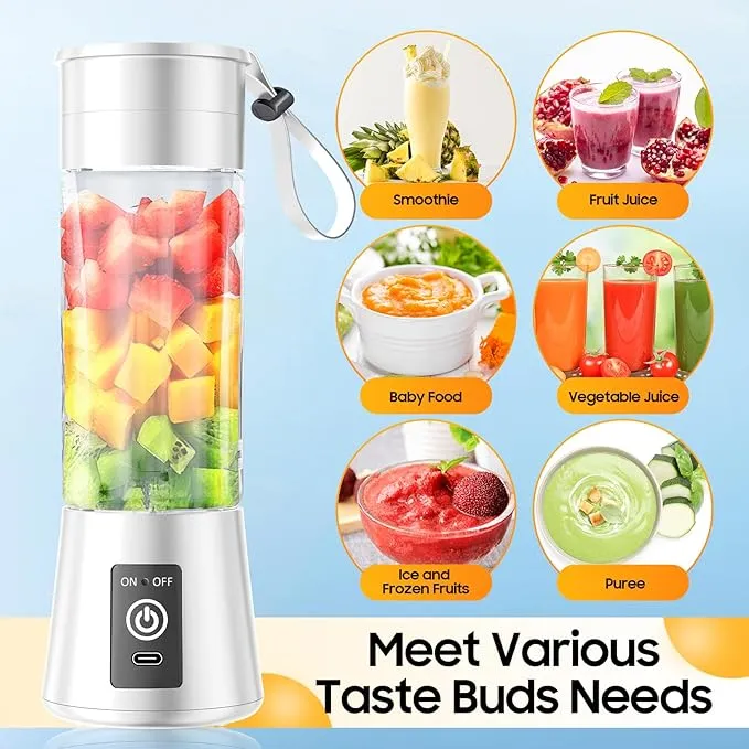 Portable Blender for Shakes and Smoothies - Cordless Personal Travel Small Blender with USB Rechargeable Battery, 6 Stainless Steel Blades, Mini Sports Cup