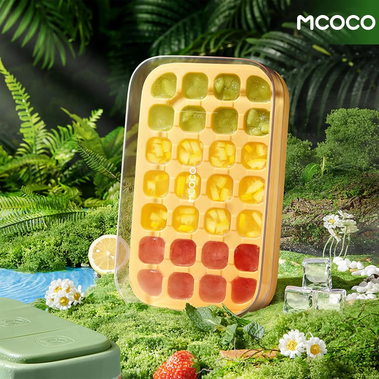 Adjustable Ice Cube Tray with Lid and Bin Ice Trays for Freezer Easy Fill and Release with Ice Container 21 cubes White