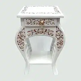 Handcrafted Wooden Side Table with Drawer & Storage Shelf