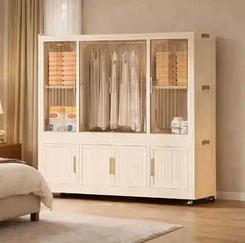 Foldable Modular Wardrobe Storage Cabinet with Hanging Space & Lockable Doors