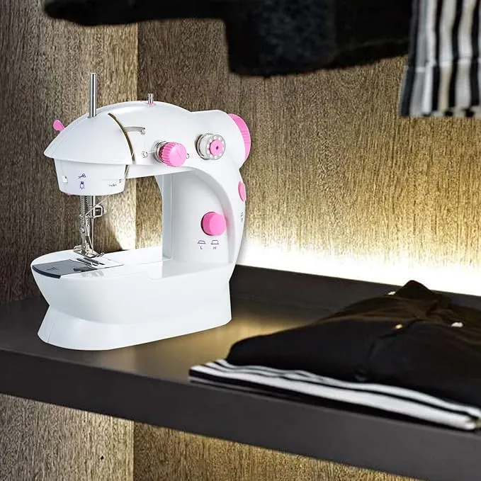 Mini Sewing Machine Adjustable 2-Speed Double Thread Portable Electric Household Multifunction Sewing Machin with Lights and Cutter Foot Pedal for Household Travel Beginner Face Mask DIY