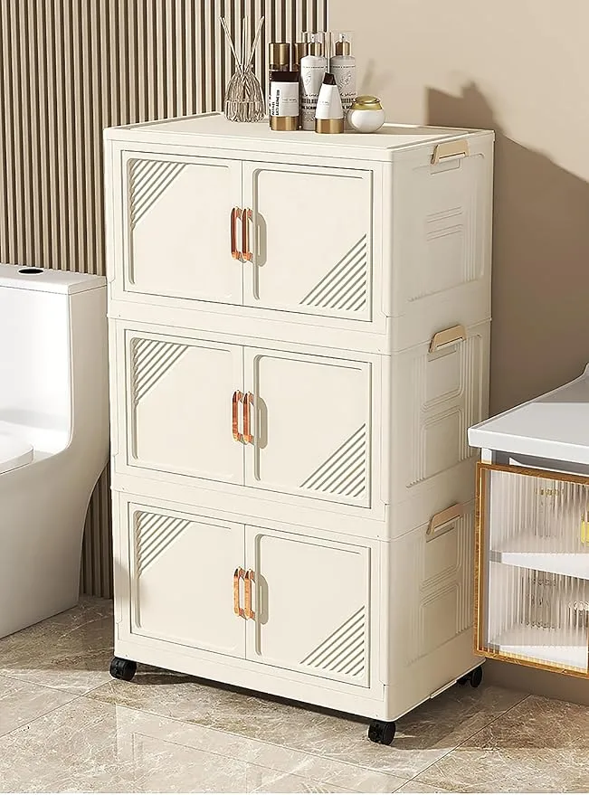 House of Quirk Plastic Storage Bins for Closet Organizers, Folding Storage Box, Stackable Storage Bins with Open Front Door, Collapsible Storage Box 45cm