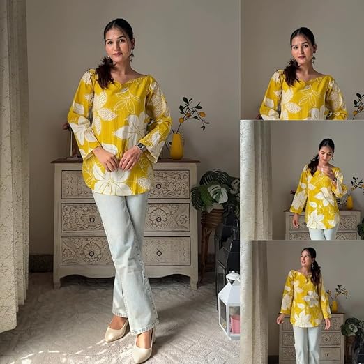 Women's Short Kurti in TopsTunic Rayon Cotton Blend | Ladies Ethnic Tunic