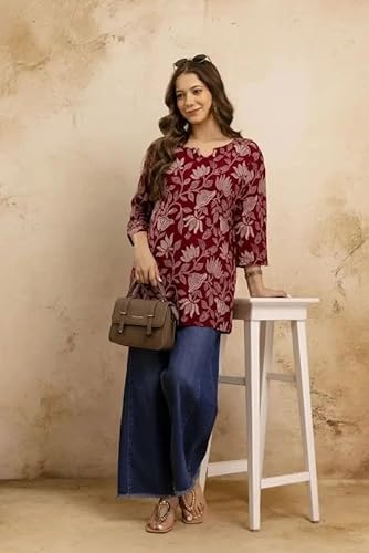 Women's Short Kurti in TopsTunic Rayon Cotton Blend | Ladies Ethnic Tunic