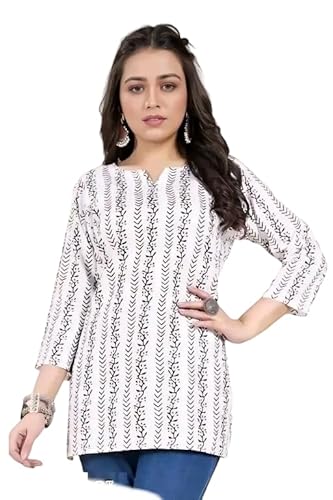 Womens' Cotton Floral Printed Straight Short Kurti