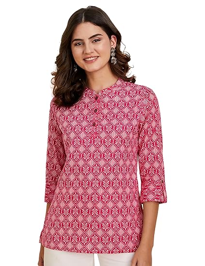 Amazon Brand - Myx Women's Printed Regular Cotton Short Kurti (Available in Plus Sizes)