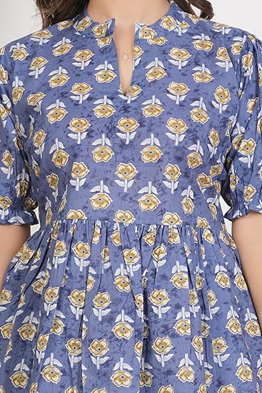 Women's Printed Cotton Short Kurti | Flared Tunic Tops for Jeans | Stylish Casual & Office Wear Kurtas for Girls and Ladies