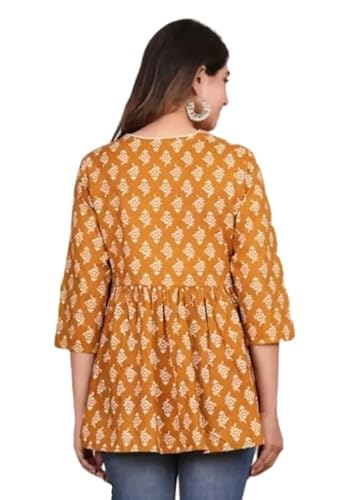 Women's Block Printed Wrap Short Kurti Top_UV_81_Yellow,L_NFT_UV_81_Yellow,L