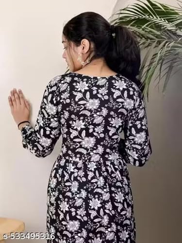 Women Short Kurti Rayon Fabric Floral Printed Short Anarkali Kurti | V-Neck, Long Sleeves for Office, Occasion