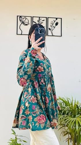 Women’s Rayon Floral Printed Short Kurta | Sleeveless Anarkali Style Kurti Top for Girls | Casual Ethnic Wear for Daily Use