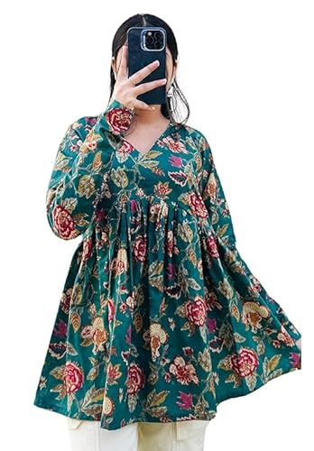 Women’s Rayon Floral Printed Short Kurta | Sleeveless Anarkali Style Kurti Top for Girls | Casual Ethnic Wear for Daily Use