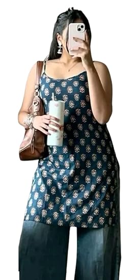 Womens Rayon Sleeveless Round Neck Kurti Lightweight Ethnic Tunic for Summer Stylish Printed Kurta for Casual, Office