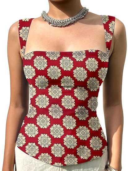 Aahwan Printed Square Neck Sleeveless Backless Short Indo-Western Ethnic Kurti Top for Women's & Girl's Ethnic Top for Women's & Girl's