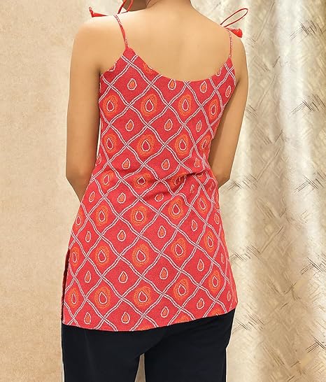 100% Cotton Printed Short Kurti | Short Sleveless Kurti for Girls | Women's Casual Sleeveless Printed Top | Tops for Women (in, Alpha, M, Regular, Pink)