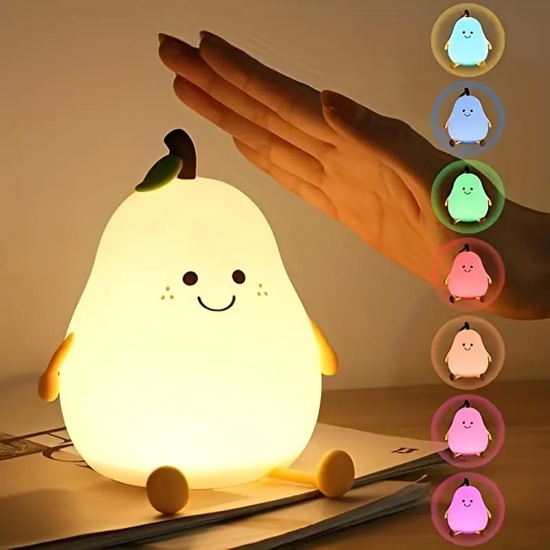 Pear Night Light Lamp for Bedroom Kids 7 Color Changing Kids Toddler Night Light Lamp Baby l Gift Items for Women Kids l Valentine's Birthday Gift Toys for 2+Year Old Boy Girl