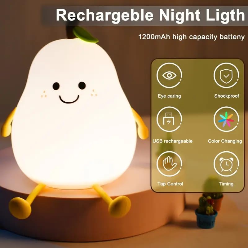 Pear Night Light Lamp for Bedroom Kids 7 Color Changing Kids Toddler Night Light Lamp Baby l Gift Items for Women Kids l Valentine's Birthday Gift Toys for 2+Year Old Boy Girl