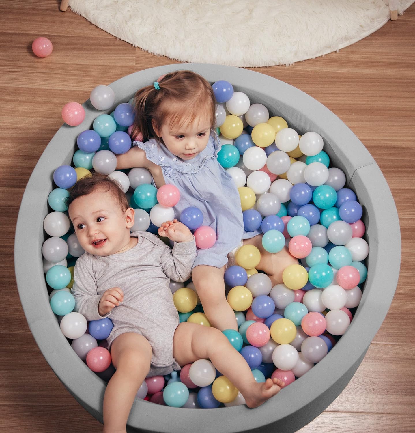 HOFISH Foam Ball Pit for Children Toddlers,Baby Playpen Ball Pool Soft Round Designed Easy to Clean or Install,Ideal Gift for Babies Infants Indoor and Outdoor Game- (Balls NOT Included) Light Grey02